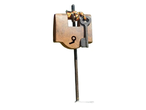 Medieval Padlock with Key on Stand - Decorative Masterpiece of Nostalgia