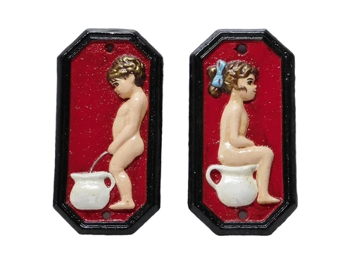 Toilet signs - Man and Woman - Cast iron - Red