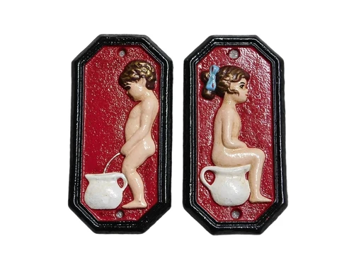 Toilet signs - Man and Woman - Cast iron - Red