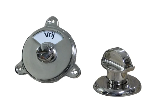 Swing lock brushed free and occupied for toilet door, toilet door, mounting nickel high gloss.