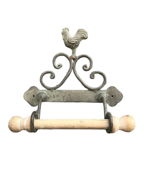 A decorative toilet roll holder with a chicken on it, beautiful iron toilet roll holder