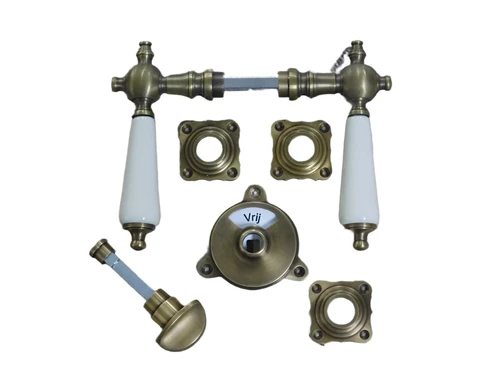 Brass door hardware, door lock for guest bathroom with porcelain handle - antique look.