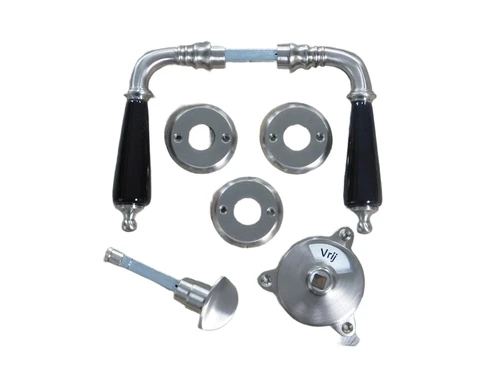 Set of door hardware for toilet door - door handles + rotary lock, matt nickel