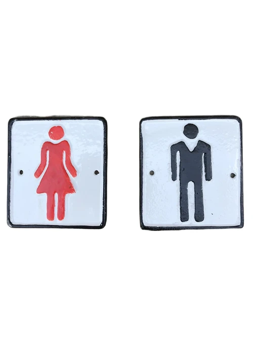 Set of signs for toilet door, cast iron painted, Man + Woman