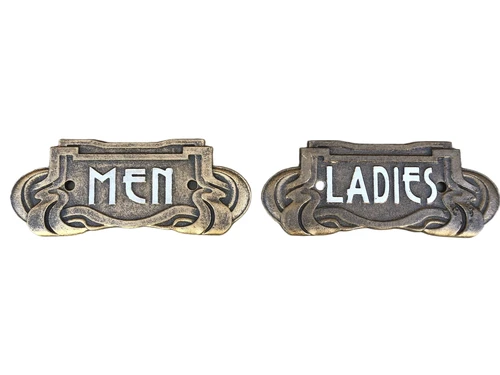 Set of signs for toilet door, cast iron painted, Man + Woman, nice heavy duty design