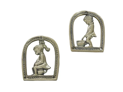 Set toilet door sign, * Boy and Girl *, brass