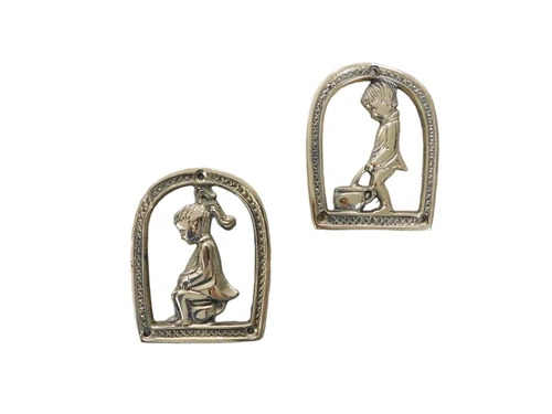 Set toilet door sign, * Boy and Girl *, brass