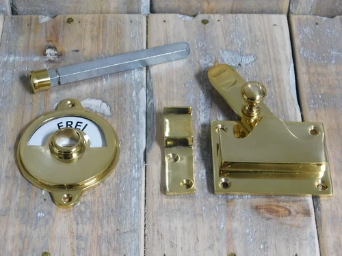 Locks for toilet door, toilet door lock, closed and occupied/inactive, brass