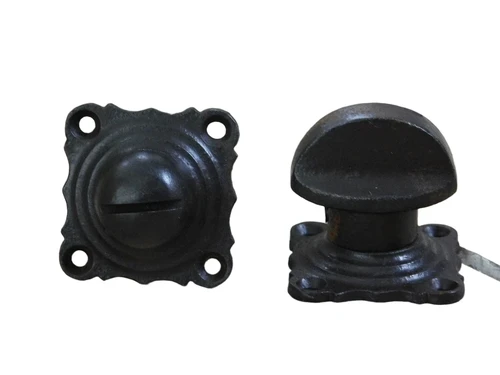 Toilet lock -WC door hardware in antique iron with 2 rosettes cotta, iron dark brown
