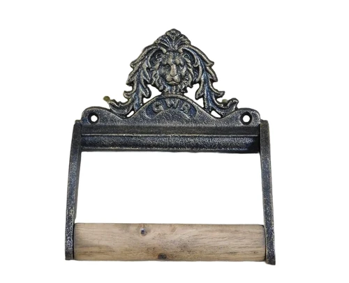 Toiletrolhouder, gepatineerd messing en hout