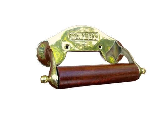 Toilet roll holder, brass and wood