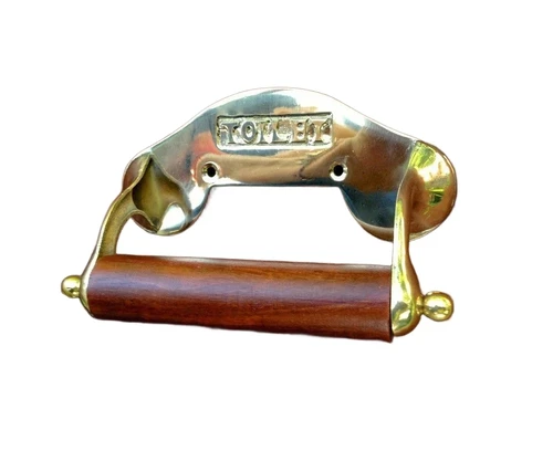 Toilet roll holder, brass and wood