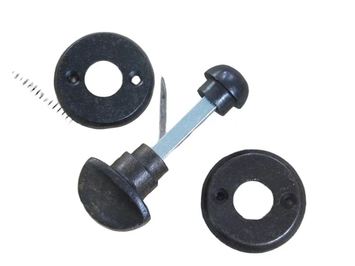 Toilet lock -WC door hardware in antique iron with two rosettes round, brown