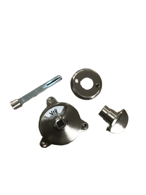 Twist lock brushed free and occupied for toilet door, toilet door, mounting Nickel.