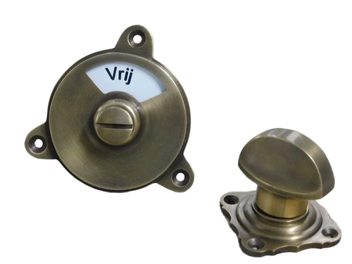 WC deur roterende sluiting, Capper toilet met emaille + messing, bezet + vrij.