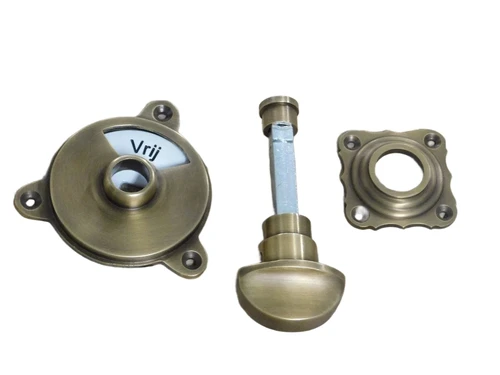 WC deur roterende sluiting, Capper toilet met emaille + messing, bezet + vrij.