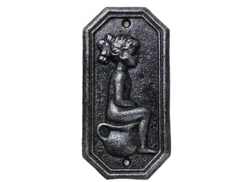 Cast Iron Toilet Signs Man & Woman – Set of 2 in Old Silver Look