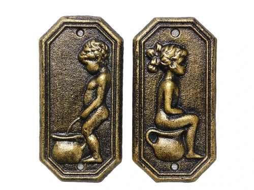 Cast Iron Toilet Signs Man & Woman – Set of 2 in Bronze Look