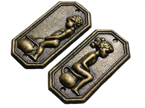 Cast Iron Toilet Signs Man & Woman – Set of 2 in Bronze Look