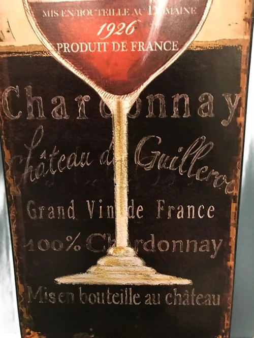 1 x Metal design sign with a beautifully painted wine glass and text influences.
