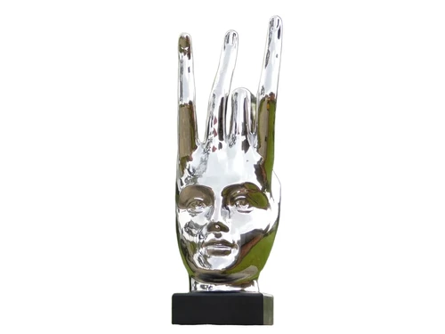 Figur ''Handmaske'' aus Keramik - Chromoberfläche