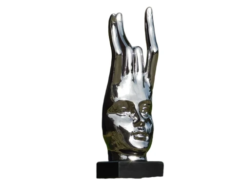 Figur ''Handmaske'' aus Keramik - Chromoberfläche