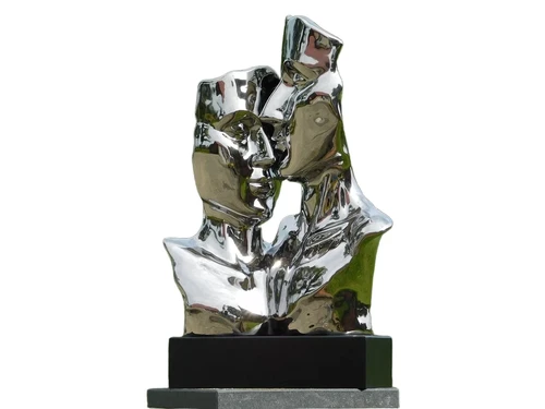 Statue ''Kissing Couple'' by Ceramic - Chrome Finish