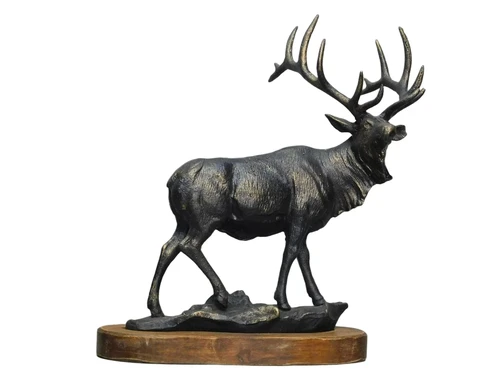 Fallow Deer Sculpture – Cast Iron with Hardwood Base