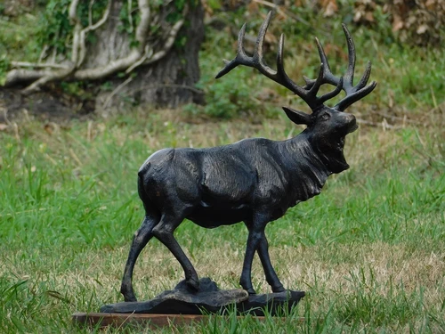 Fallow Deer Sculpture – Cast Iron with Hardwood Base