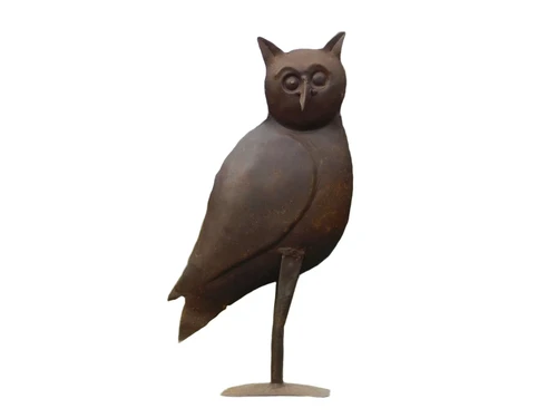 Statue owl - wise owl - metal in cast iron look, raw hand built