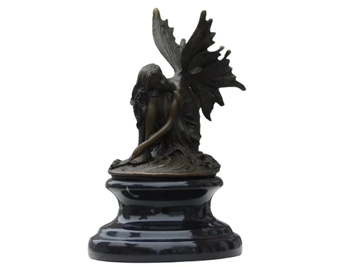 Bronze statue - Sleeping Elf - marble base