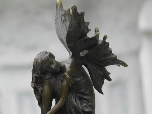 Bronze statue - Sleeping Elf - marble base