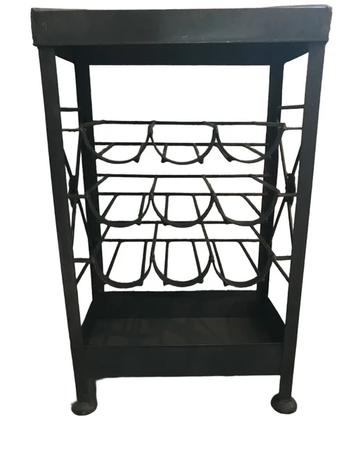 An antique wine rack, metal wine holder for 9 bottles of wine