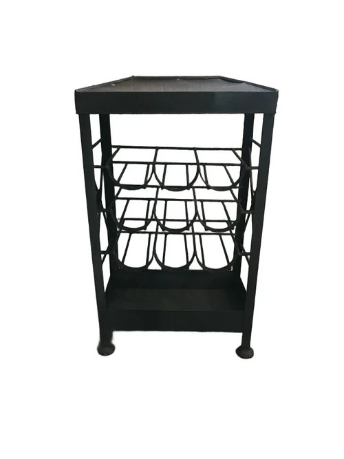 An antique wine rack, metal wine holder for 9 bottles of wine