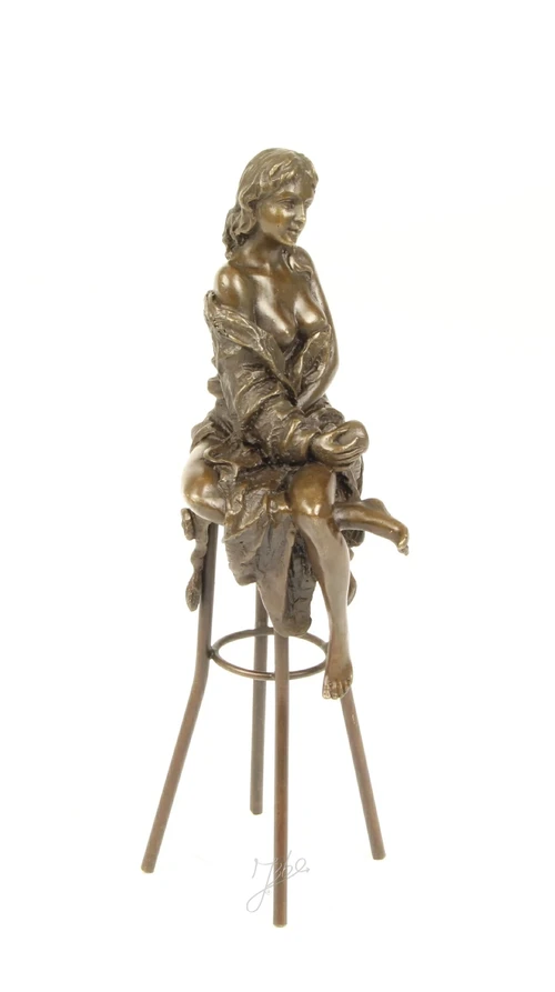 Bronze Sculpture of a Seated Lady on a Bar Stool – 26 cm