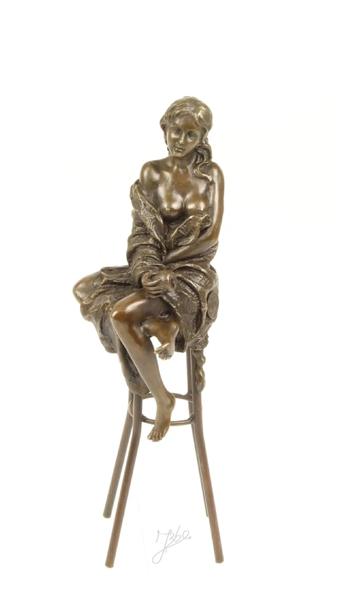 Bronze Sculpture of a Seated Lady on a Bar Stool – 26 cm
