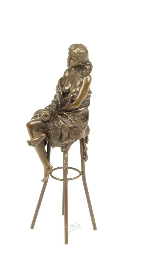 Bronze Sculpture of a Seated Lady on a Bar Stool – 26 cm