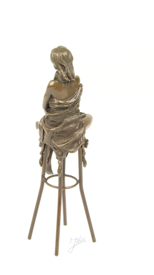 Bronze Sculpture of a Seated Lady on a Bar Stool – 26 cm
