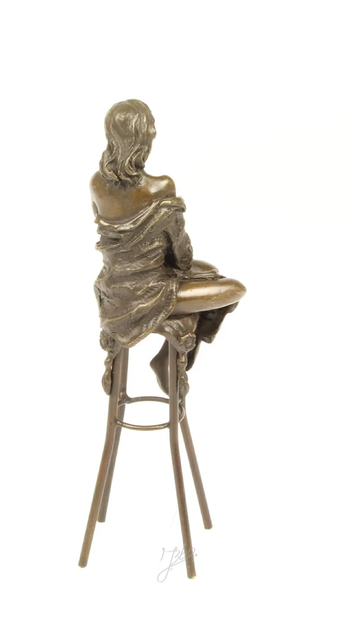 Bronze Sculpture of a Seated Lady on a Bar Stool – 26 cm