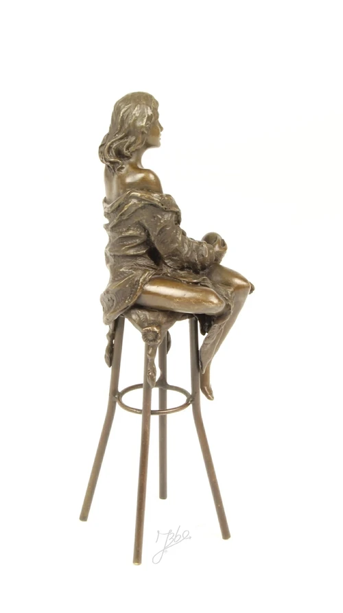 Bronze Sculpture of a Seated Lady on a Bar Stool – 26 cm