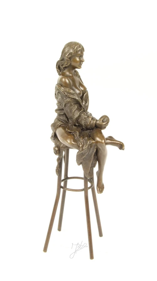 Bronze Sculpture of a Seated Lady on a Bar Stool – 26 cm