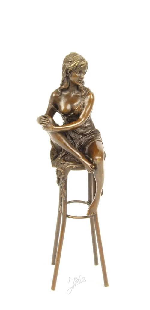 Bronze Sculpture of an Elegant Lady Sitting on a Bar Stool – 26 cm