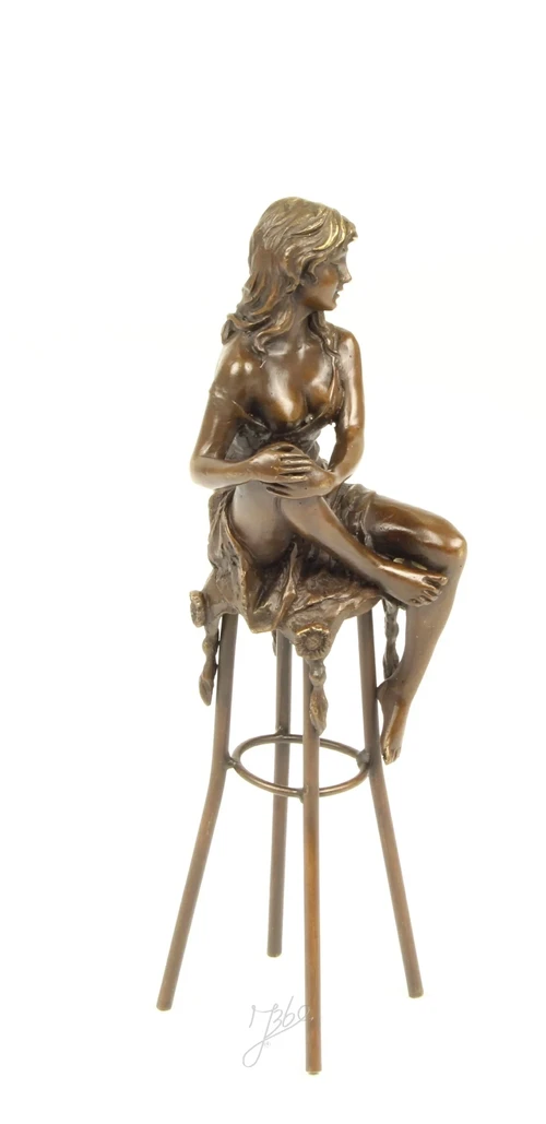 Bronze Sculpture of an Elegant Lady Sitting on a Bar Stool – 26 cm