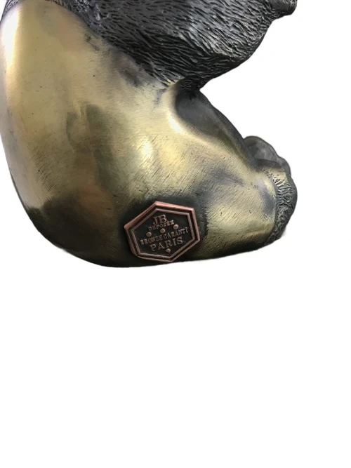 Een bronzen beeld/sculptuur van een zittende panda, op mooie grote voet!