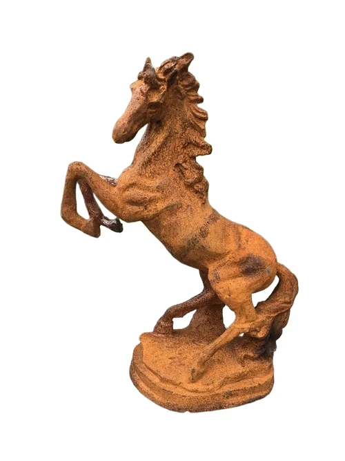 A beautiful statue of a rearing horse, cast iron rest