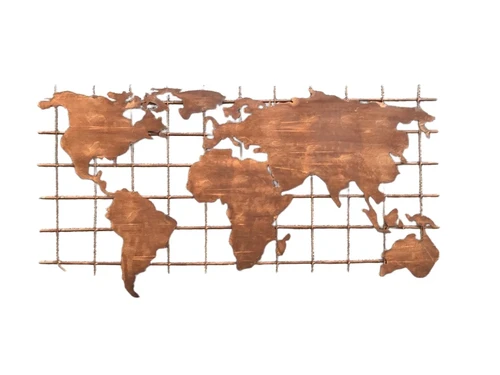 An iron wall rack with a world map on it, robust appearance