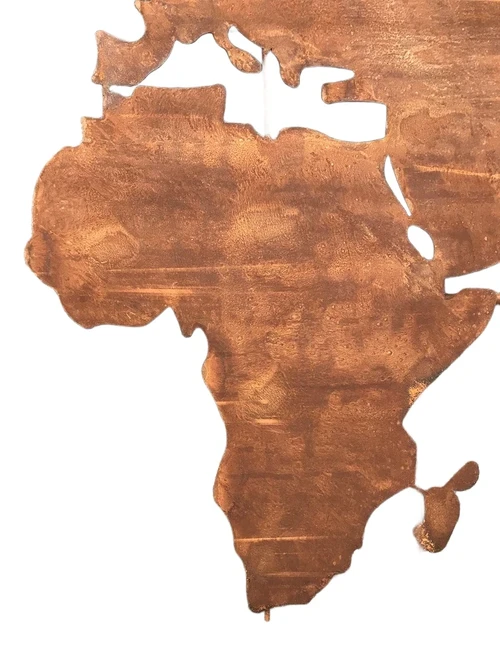 An iron wall rack with a world map on it, robust appearance