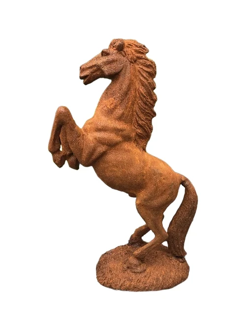 A beautiful statue of a rearing horse, cast iron rest