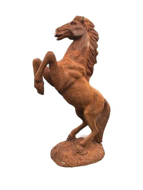 A beautiful statue of a rearing horse, cast iron rest