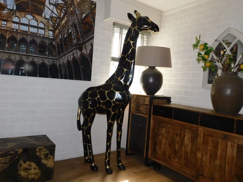Einmalig: Giraffe XXL – 210 cm – Schwarz/Gold – Polystone